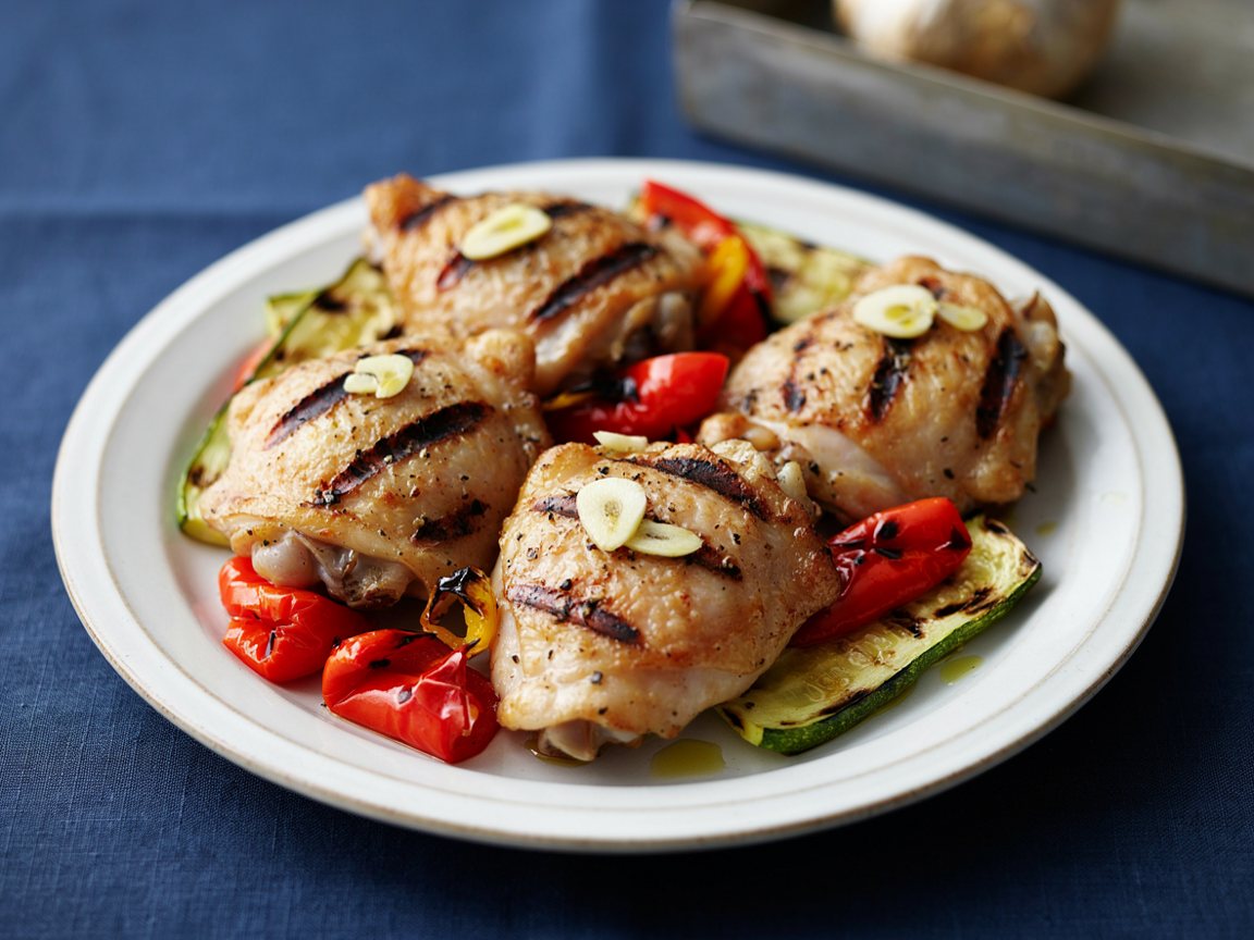 Photo of Grilled Chicken Thighs with Courgette and Red Peppers