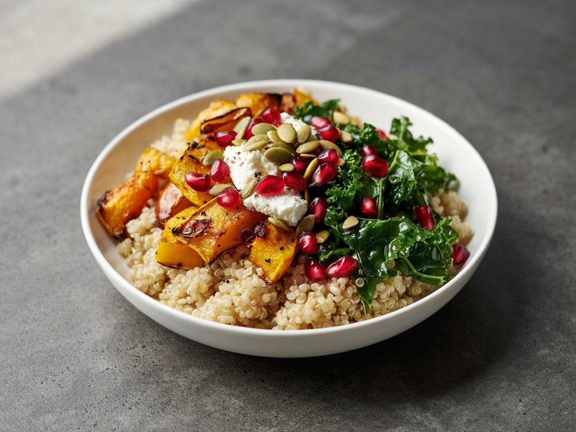 Photo of Roasted Squash and Quinoa Bowl with Kale and Feta