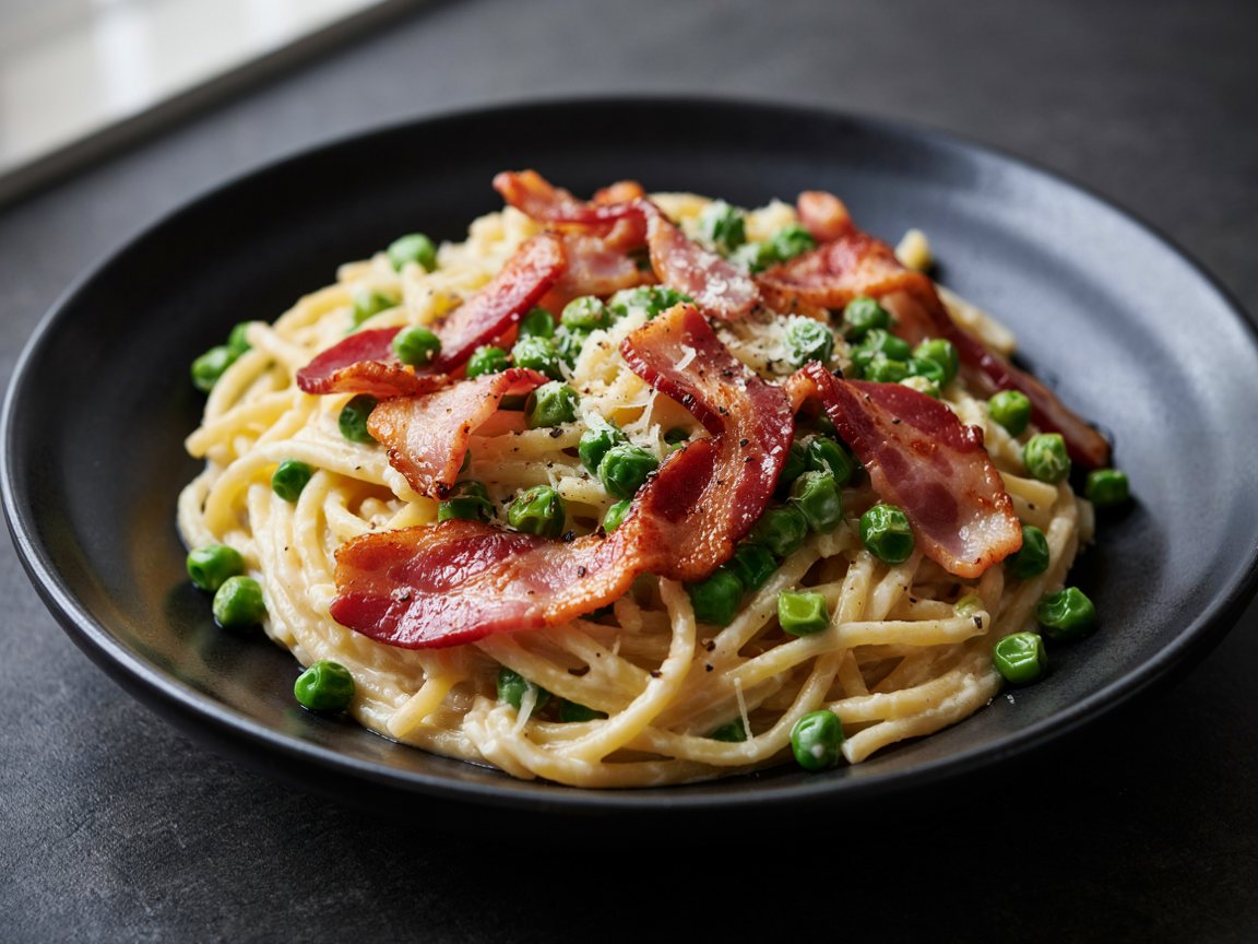 Photo of Broiled Bacon and Pea Cream Pasta