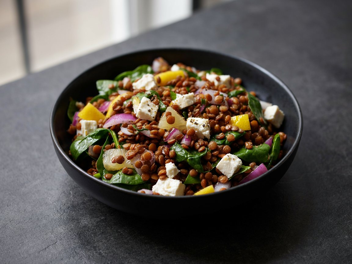 Photo of Lemon Feta Lentil Salad with Spinach