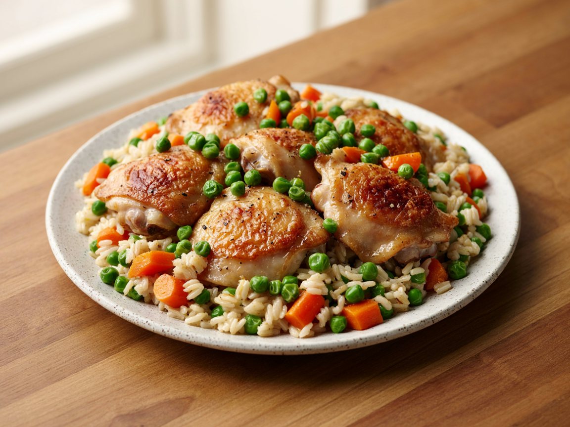 Photo of One-Pot Chicken, Rice and Peas