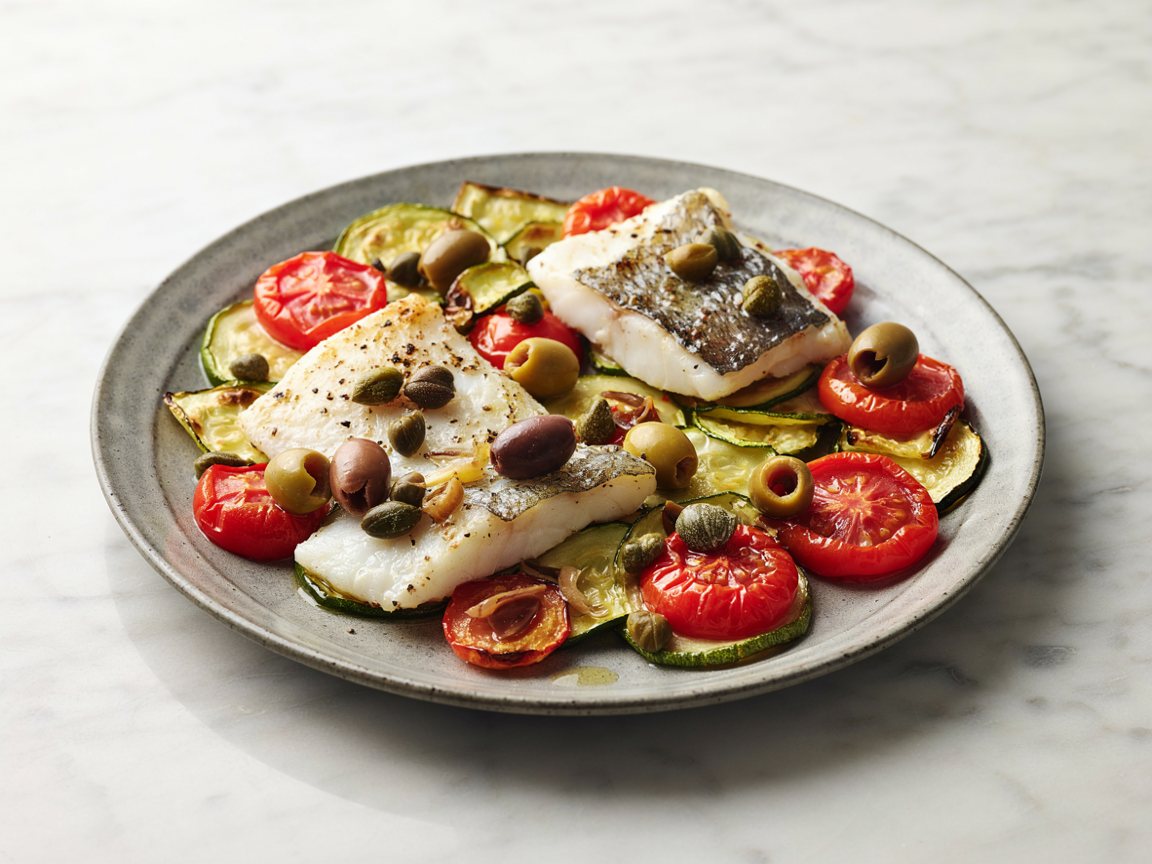 Photo of Mediterranean Baked Fish with Courgettes and Tomatoes