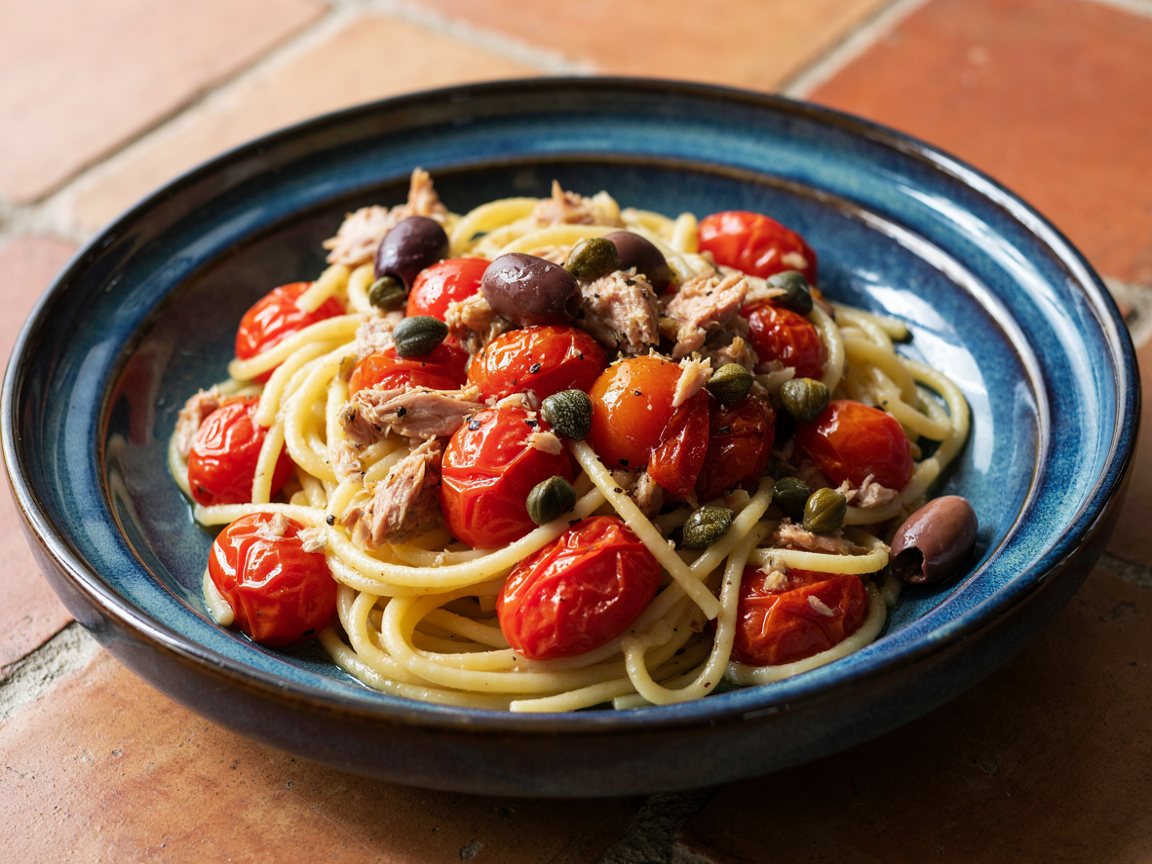Photo of Tuna and Cherry Tomato Pasta with Capers and Olives