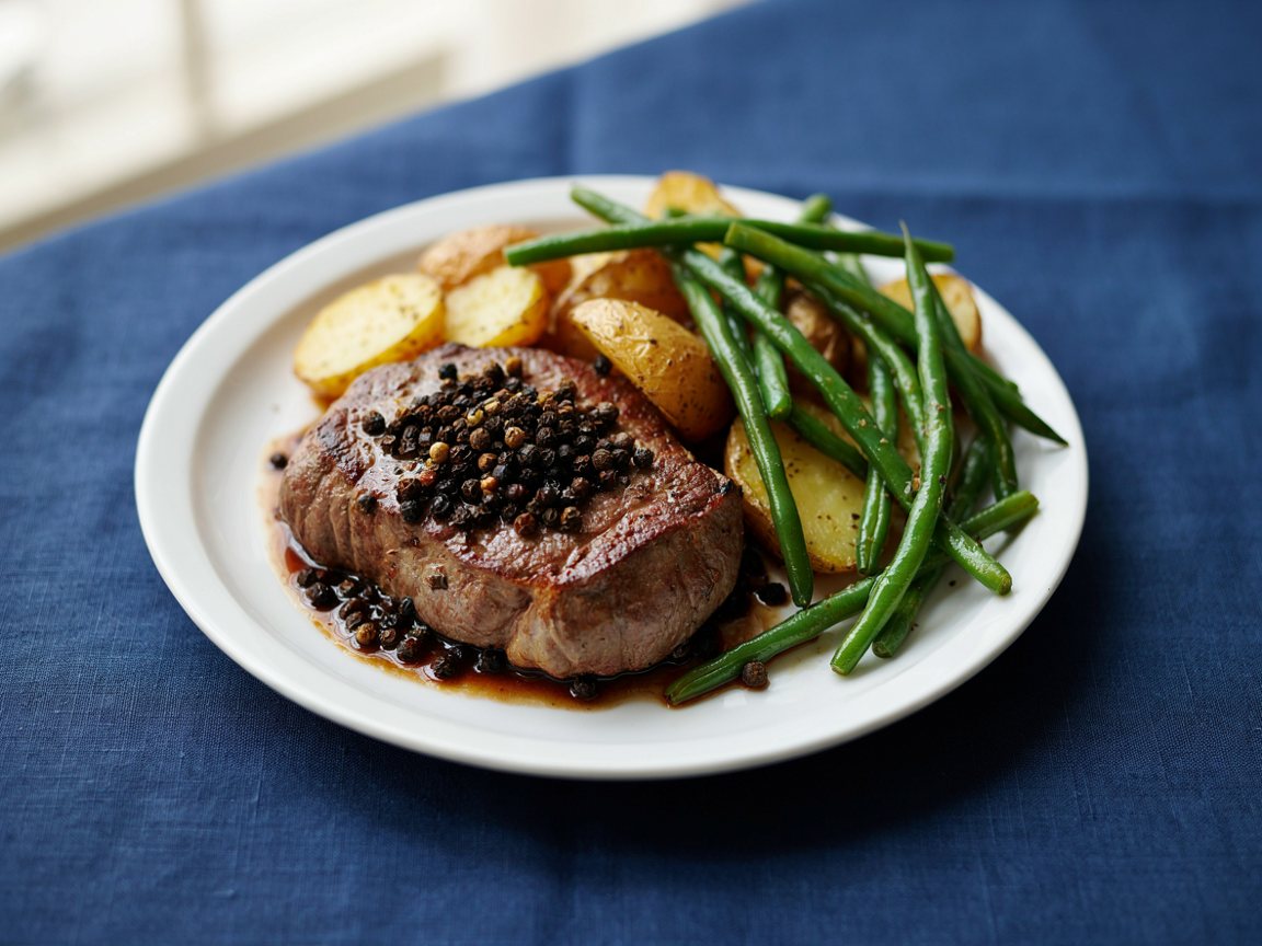 Photo of Steak au Poivre with Green Beans and Potatoes