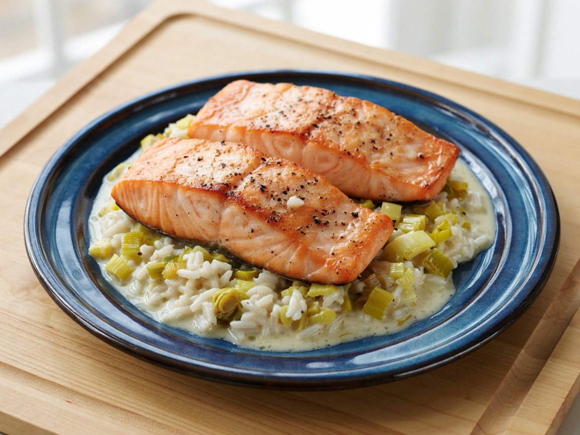 Photo of Seared Salmon with Creamy Leek Rice