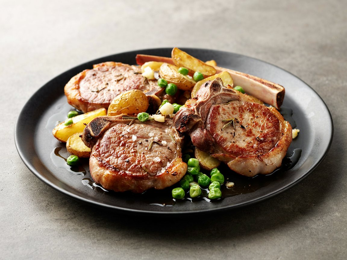Photo of Seared Lamb Leg Steaks with Rosemary Potatoes and Peas