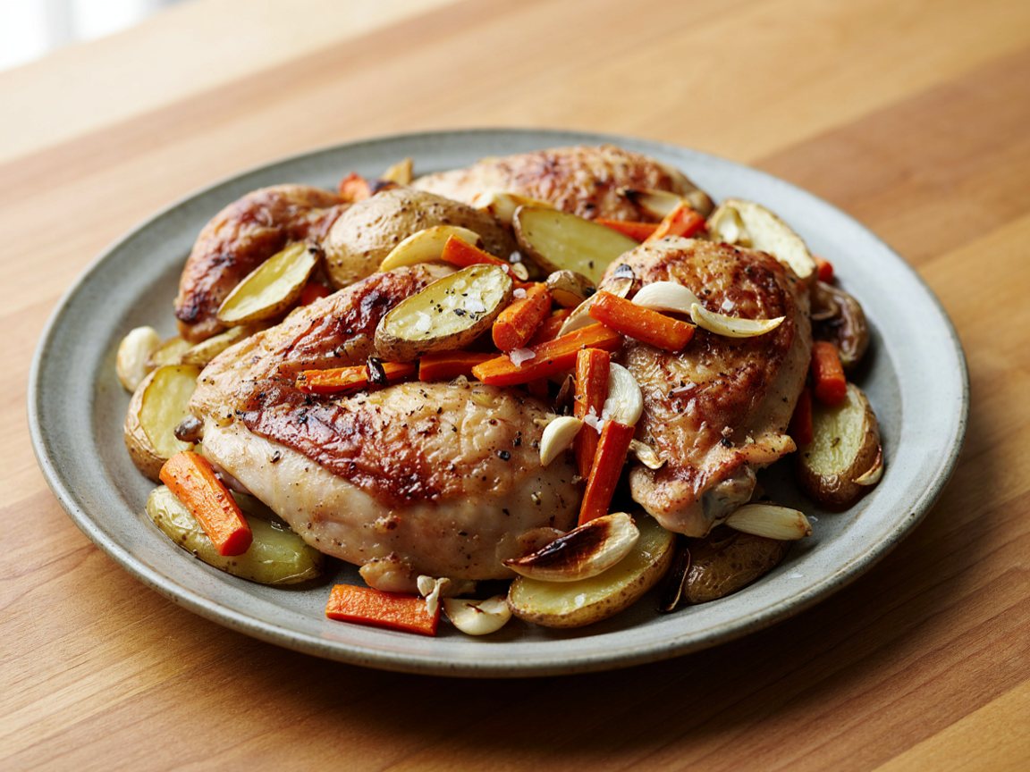 Photo of Garlic Lemon Sheet-Pan Chicken with Potatoes and Carrots