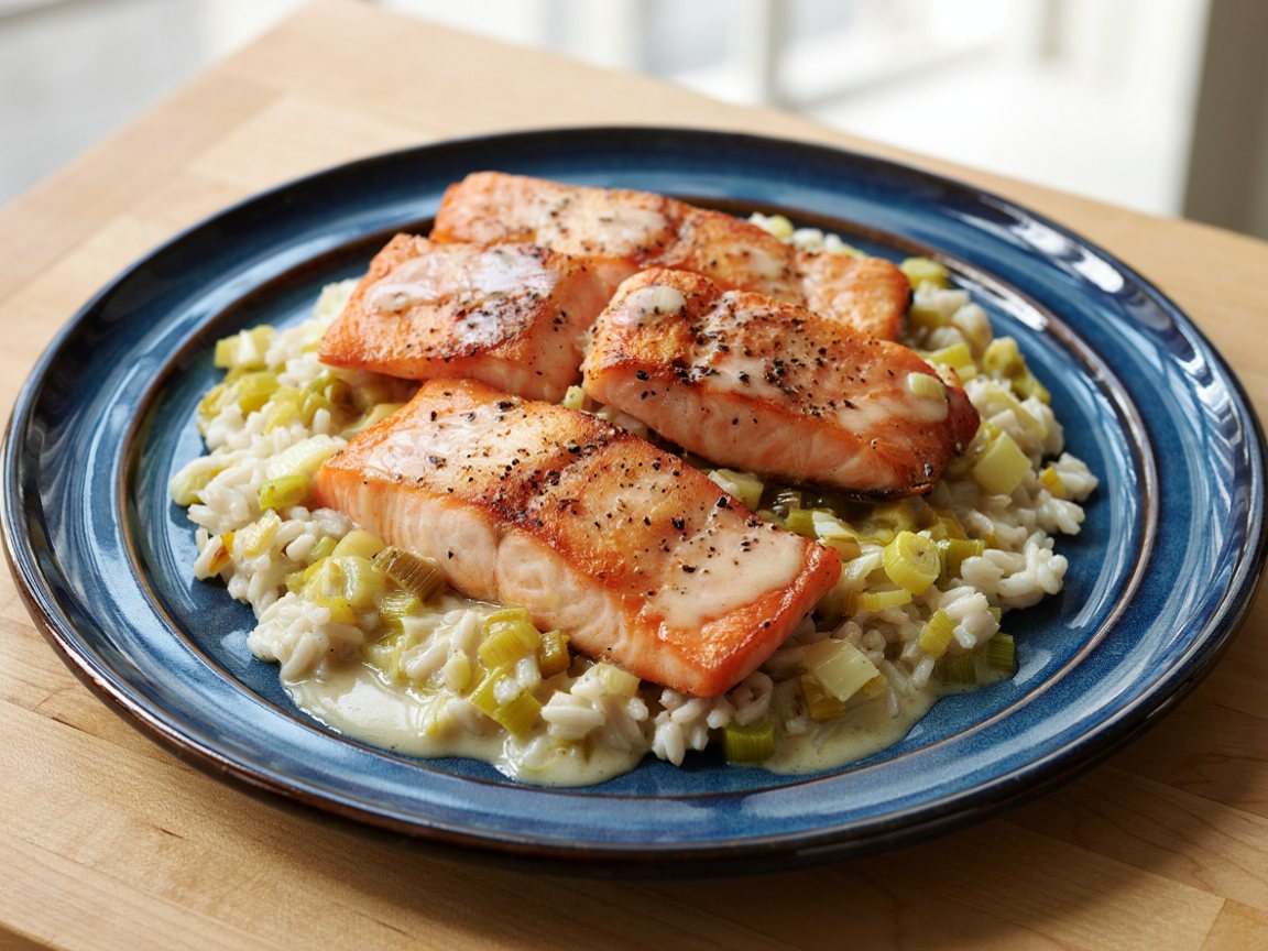 Photo of Seared Salmon with Creamy Leek Rice
