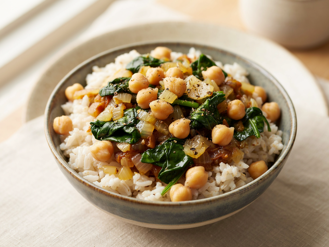 Photo of Coconut Chickpea Curry with Rice and Spinach