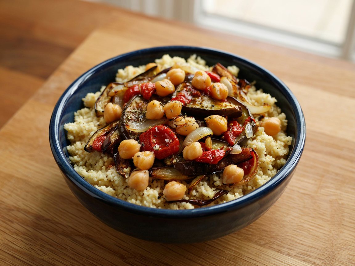 Photo of Roasted Aubergine and Chickpea Couscous Bowl