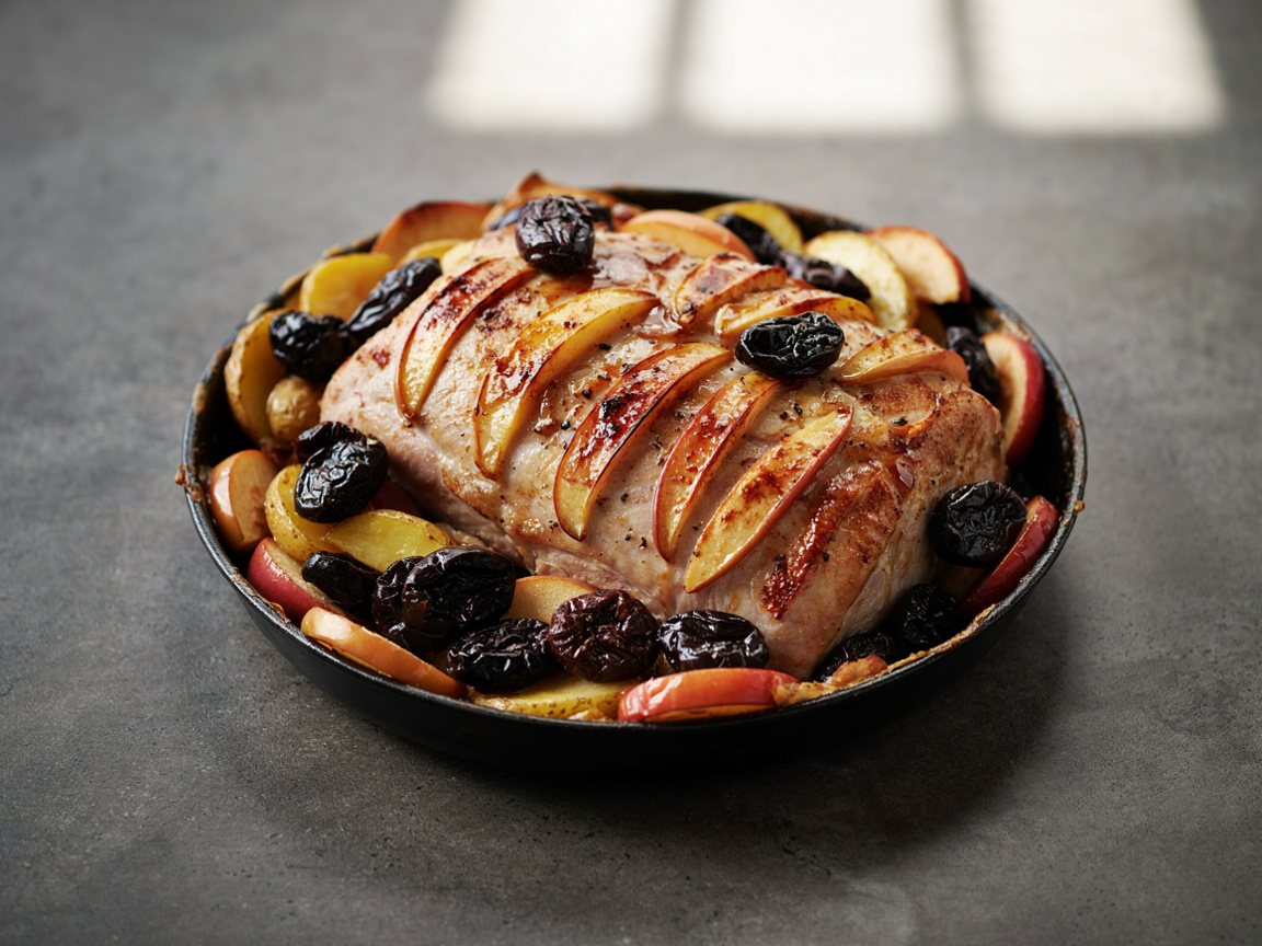 Photo of Christmas Pork Loin Traybake with Apples and Prunes
