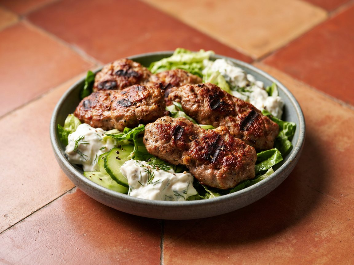 Photo of Grilled Lamb Kofta with Garlic Yogurt and Cucumber Dill Salad