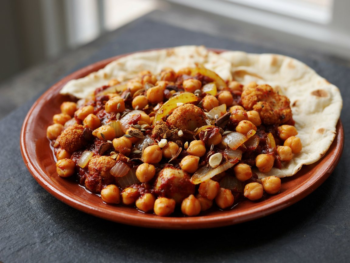 Photo of Spiced Chickpea and Cauliflower Simmer with Naan