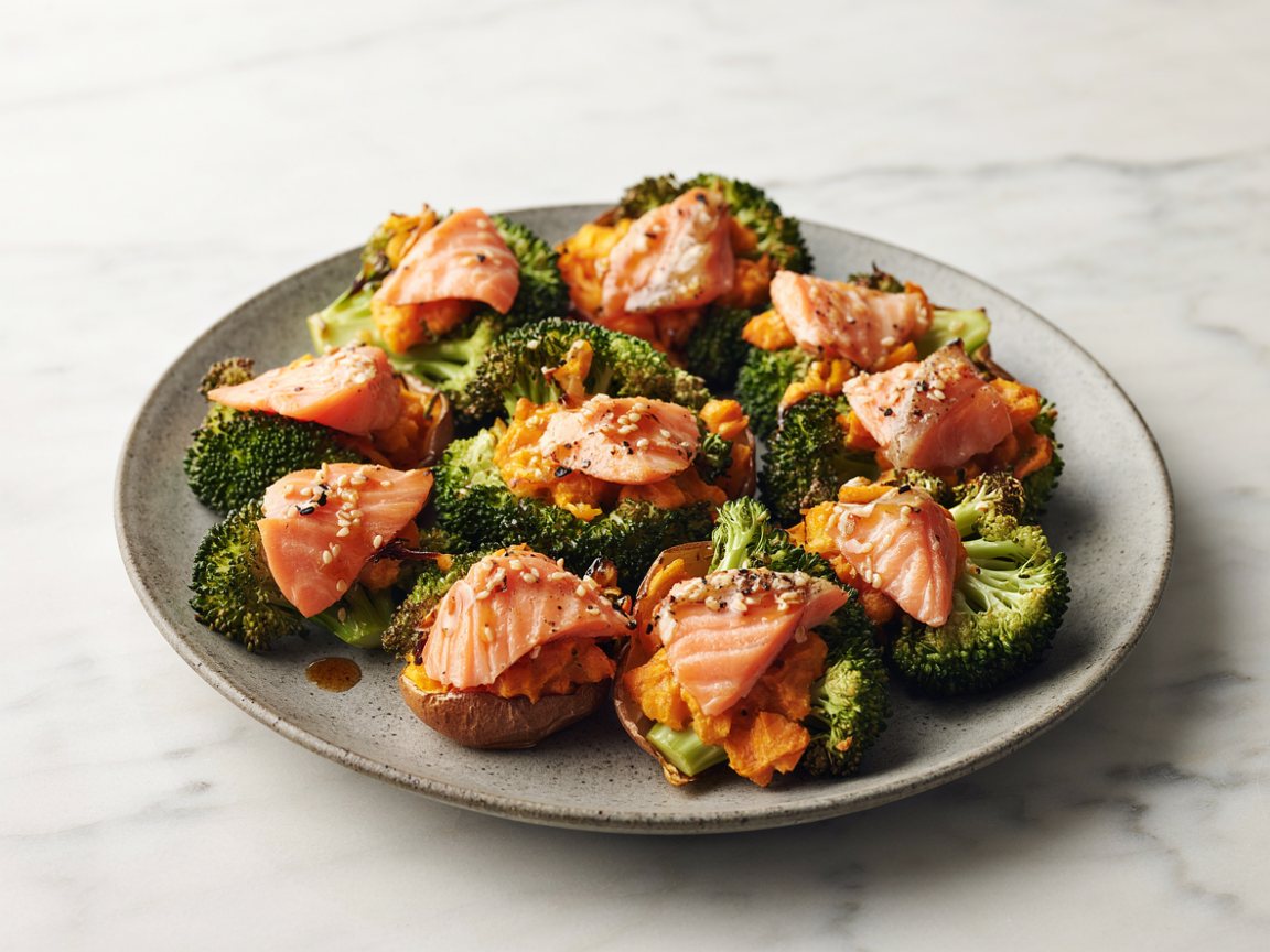 Photo of Baked Salmon and Sweet Potato Stuffed Broccoli