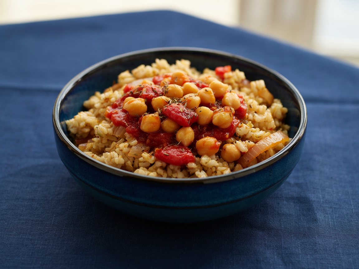 Photo of Cumin Chickpea and Tomato Rice Bowl