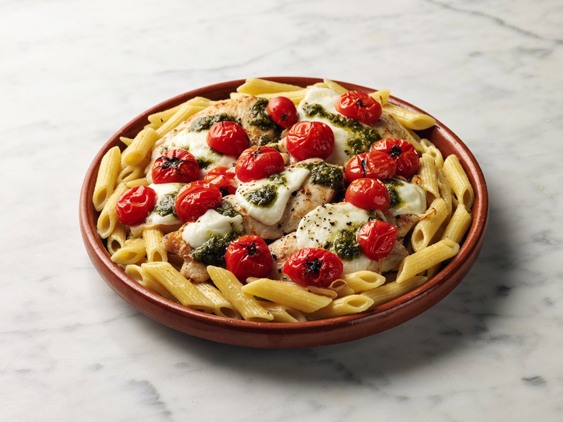 Photo of Baked Chicken and Penne with Cherry Tomatoes and Mozzarella