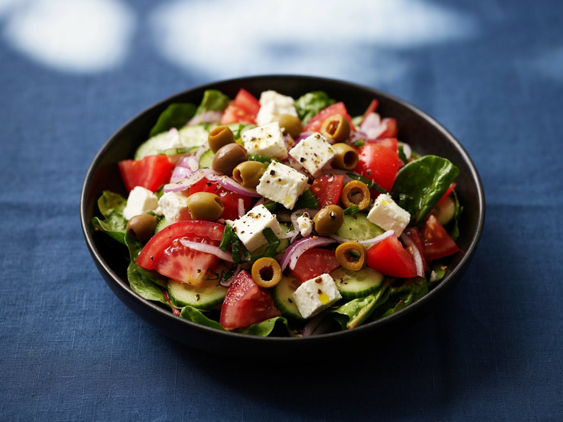 Photo of Mediterranean Cucumber, Tomato and Feta Salad with Bread
