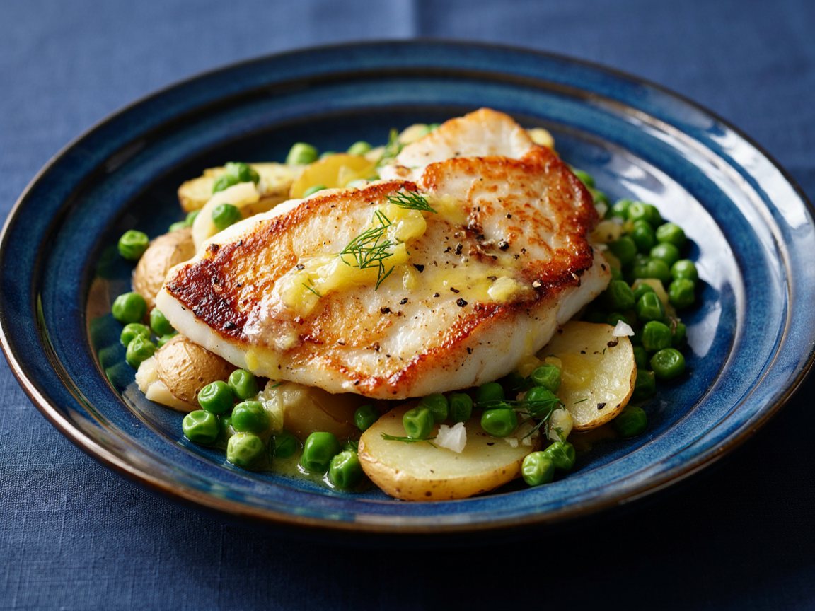 Photo of Seared White Fish with Lemon Butter and Peas