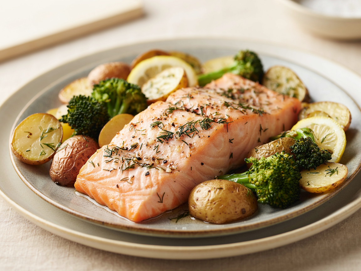 Photo of Lemon Dill Salmon with Roasted Potatoes and Broccoli