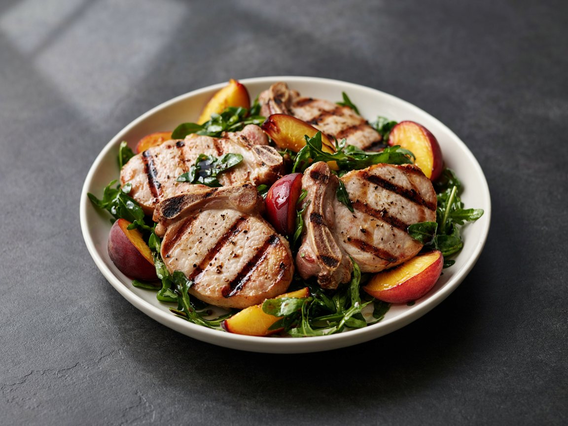Photo of Grilled Pork Chops with Peaches and Rocket