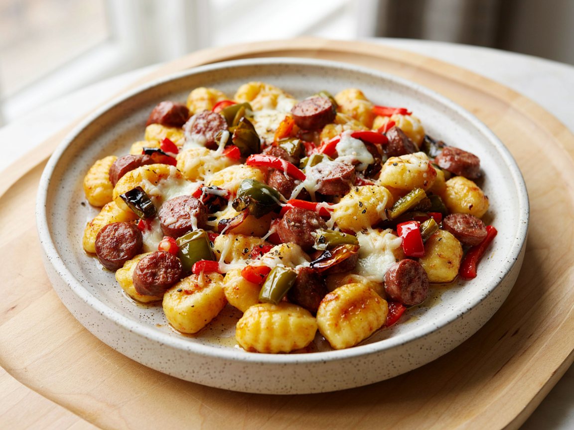 Photo of Broiled Sausage and Pepper Gnocchi with Mozzarella