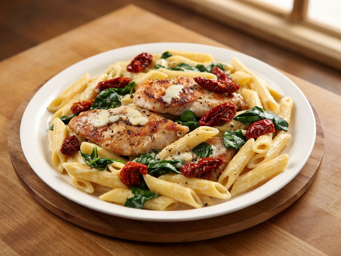 Photo of Creamy Chicken Penne with Spinach and Sun-Dried Tomatoes