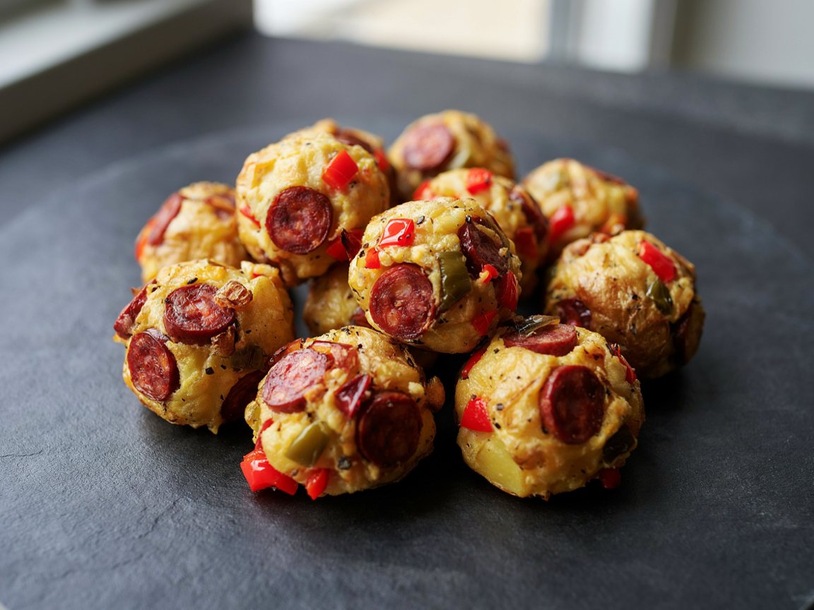 Photo of Air-Fried Chorizo Potato Bites with Pepper Egg Dip