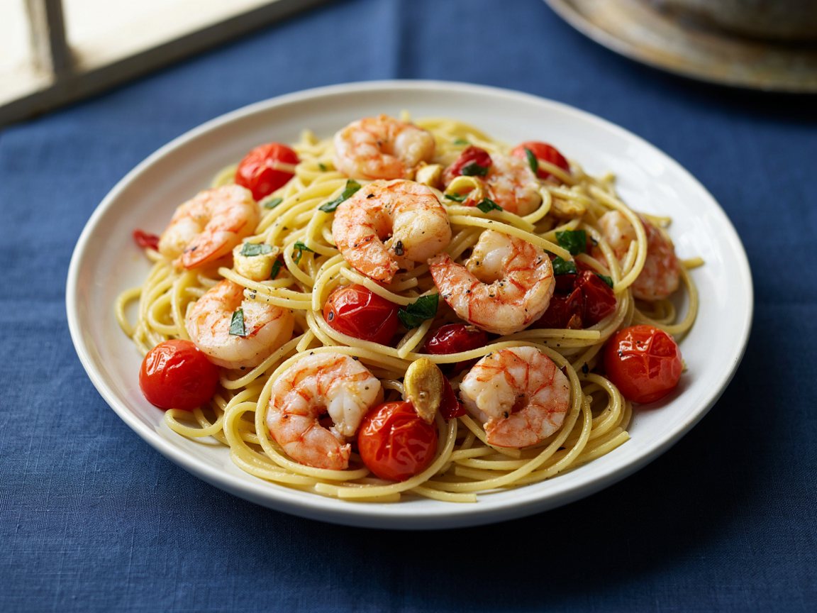 Photo of Garlic Prawn Spaghetti with Cherry Tomatoes