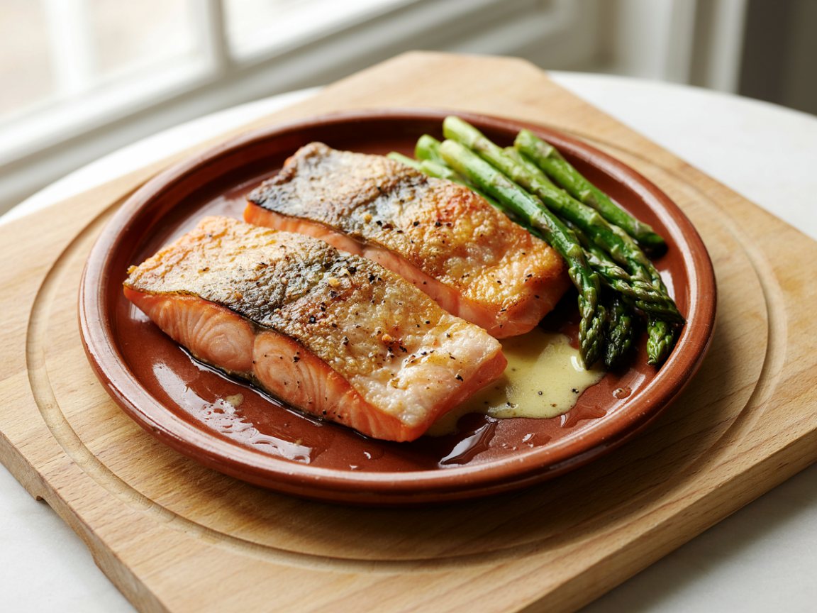 Photo of Pan-Cooked Salmon with Asparagus and Lemon