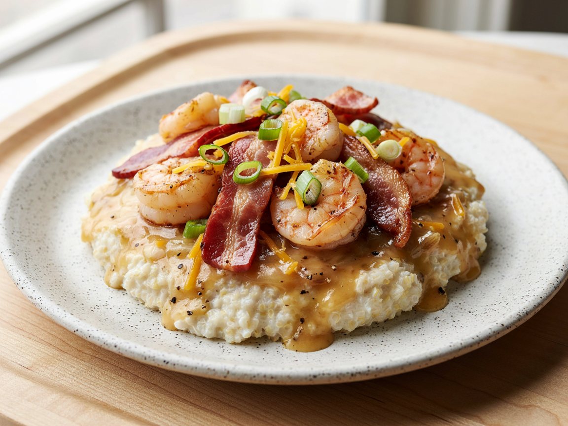 Photo of Shrimp and Grits with Bacon and Cheddar