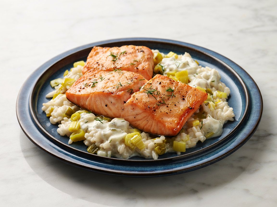 Photo of Seared Salmon with Creamy Leek Rice