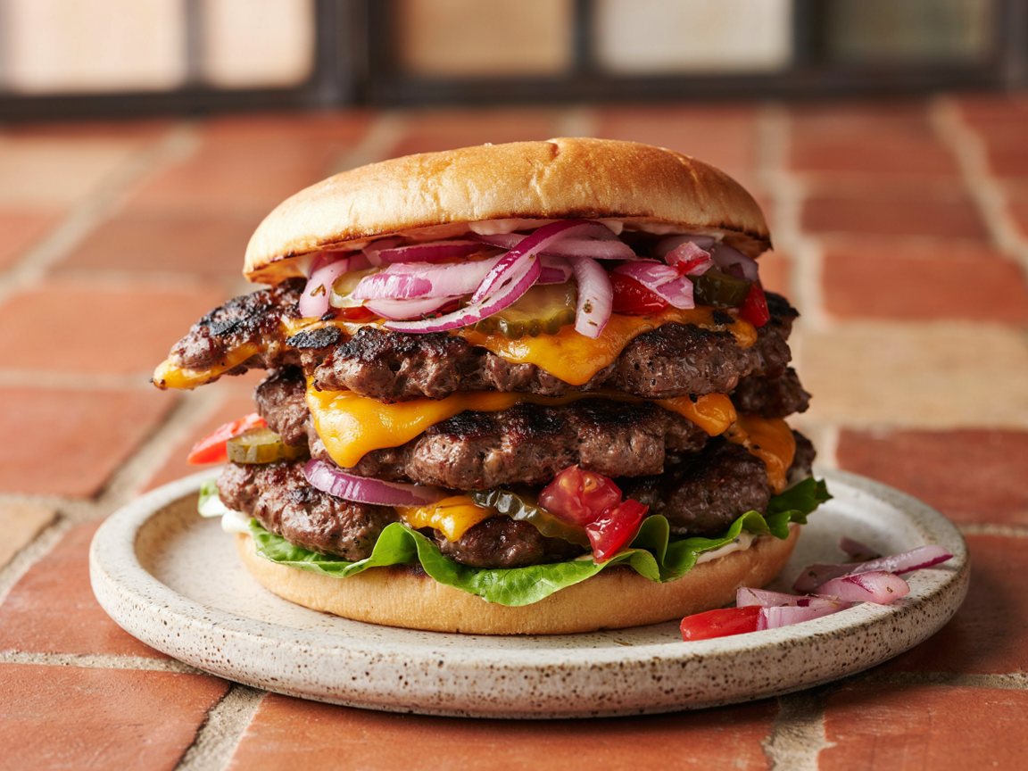 Photo of Grilled Beef Burgers with Sharp Red Onion Slaw