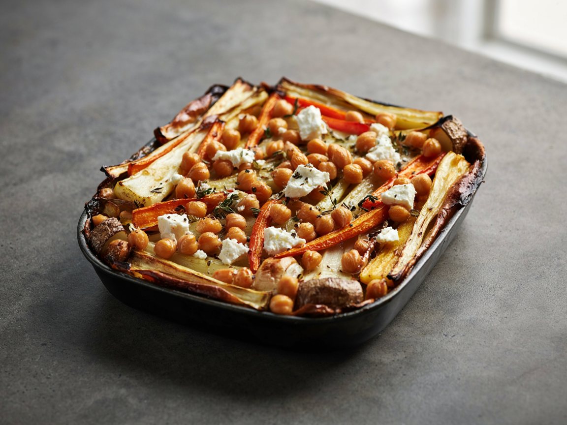 Photo of Honey-Roasted Parsnip and Chickpea Traybake with Feta
