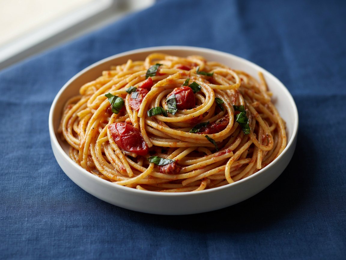 Photo of Garlic Tomato Spaghetti with Basil