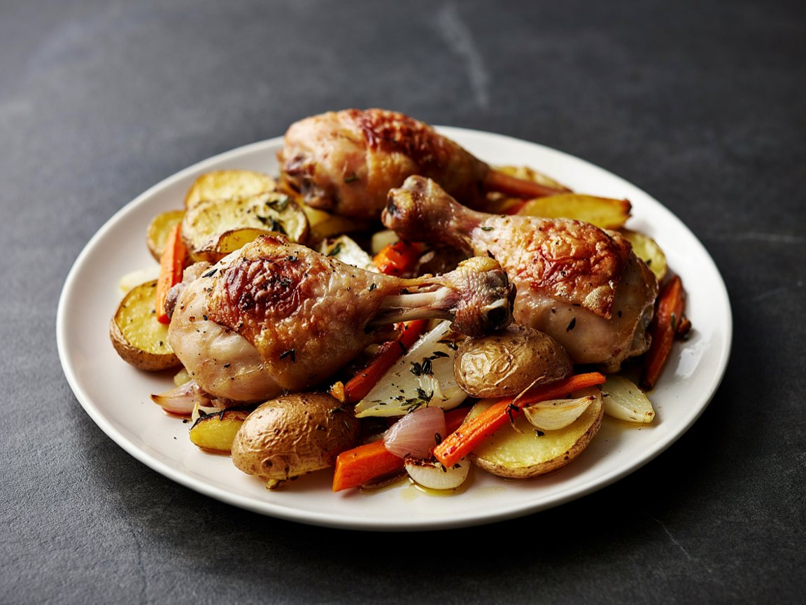 Photo of Roast Chicken Legs with Potatoes and Carrots