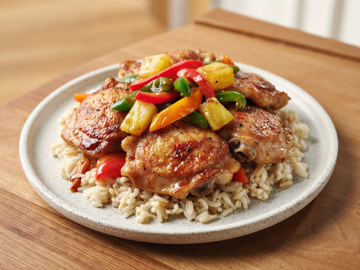 Photo of Pineapple Chicken and Pepper Stir-Fry over Rice