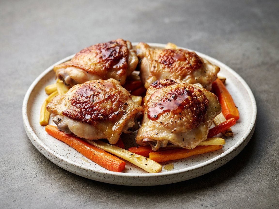 Photo of Honey Mustard Broiled Chicken Thighs with Carrots and Parsnips