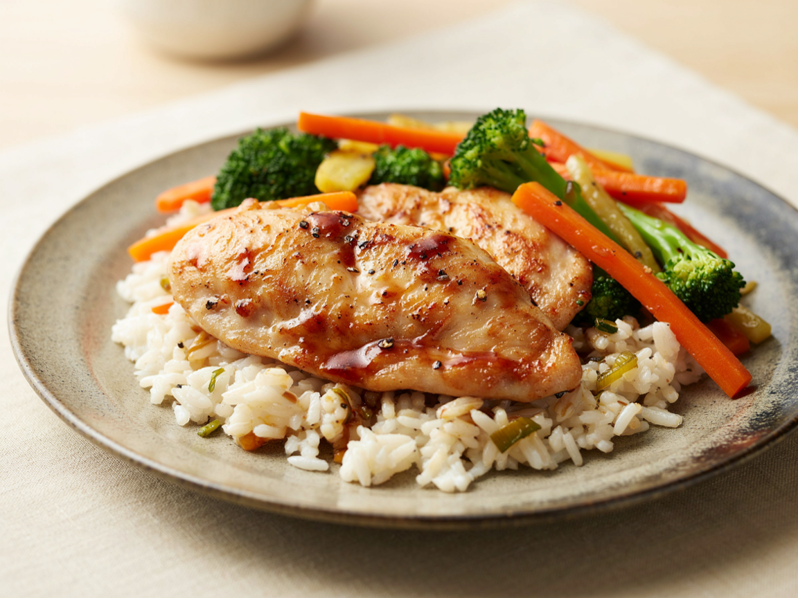 Photo of Soy-Glazed Chicken with Rice and Vegetables
