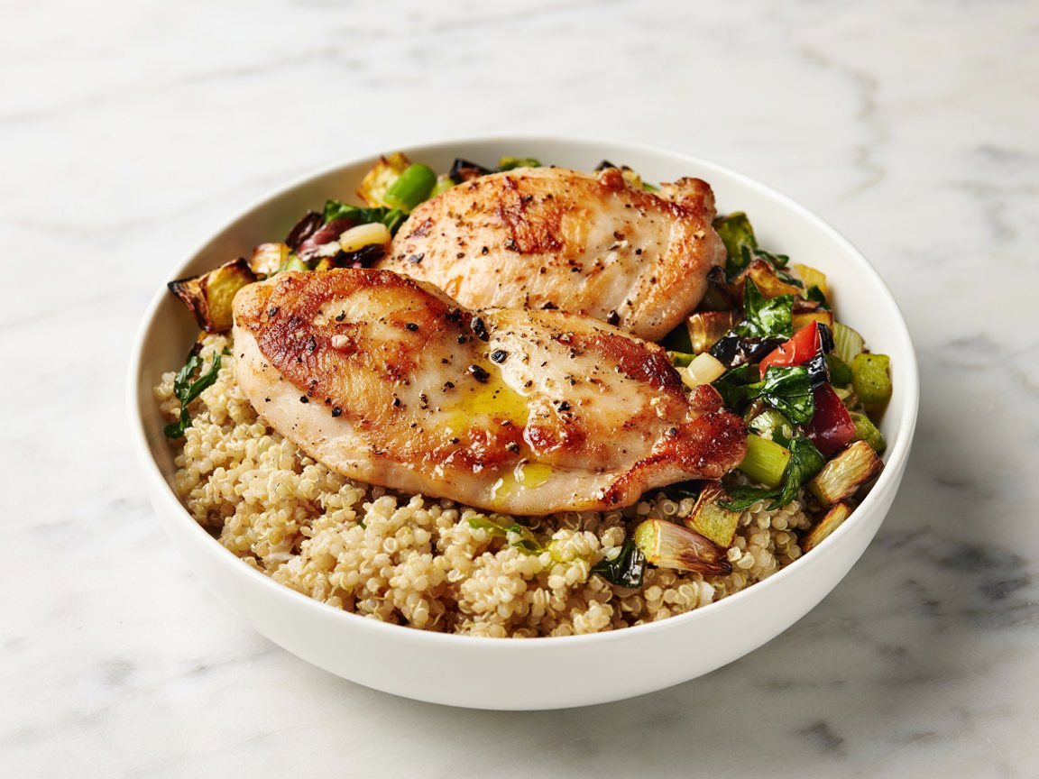 Photo of Seared Chicken and Quinoa Bowl with Roasted Vegetables