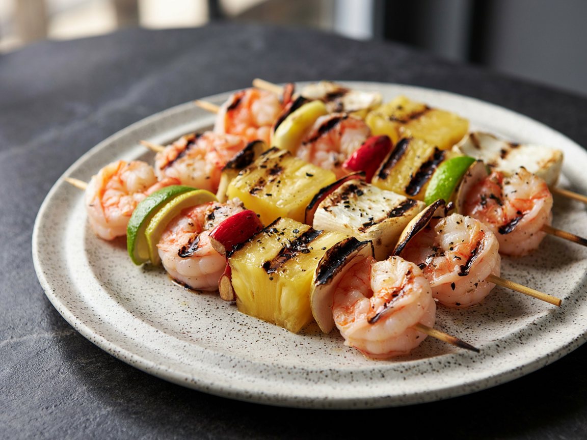 Photo of Grilled Prawn and Pineapple Skewers with Lime