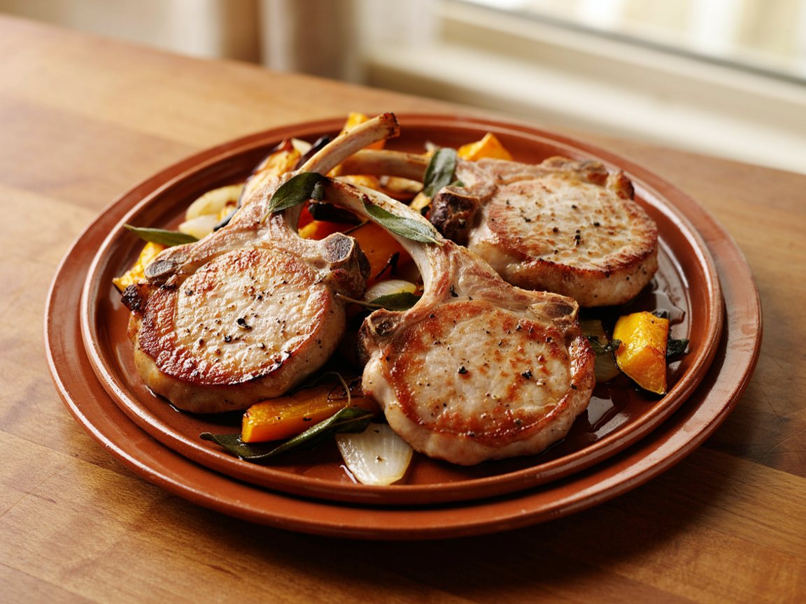 Photo of Seared Pork Chops with Sage Brown Butter and Squash