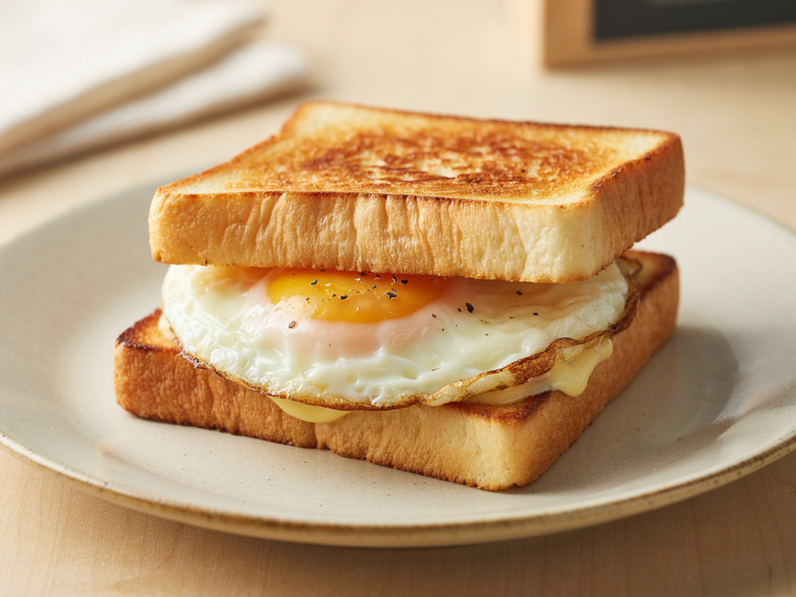 Photo of Buttered Toast with Fried Egg and Cheese