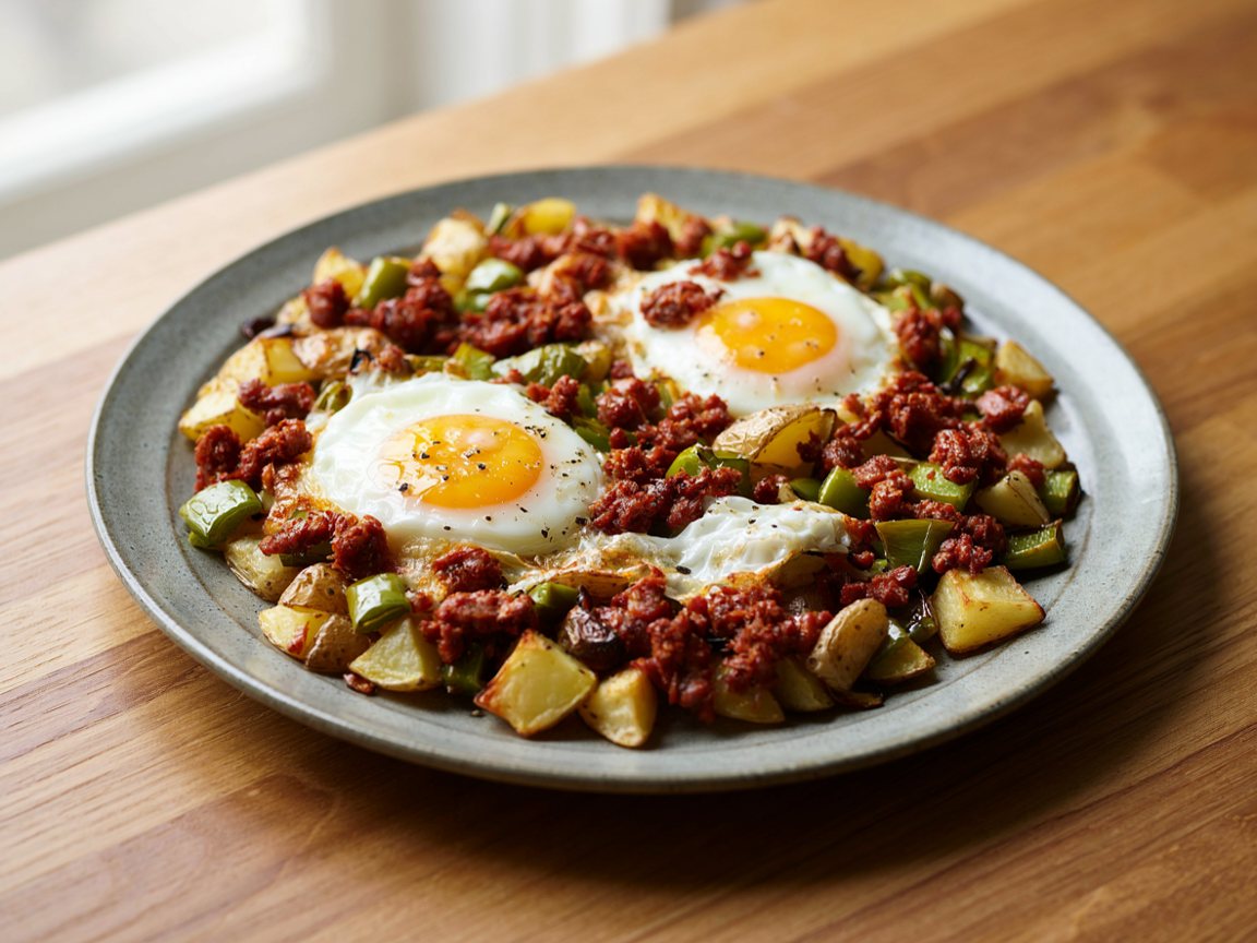 Photo of Potato and Pepper Hash with Chorizo and Eggs