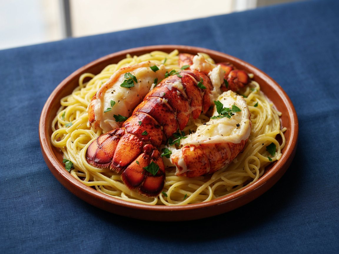 Photo of Butter-Poached Lobster Linguine with Garlic and Lemon