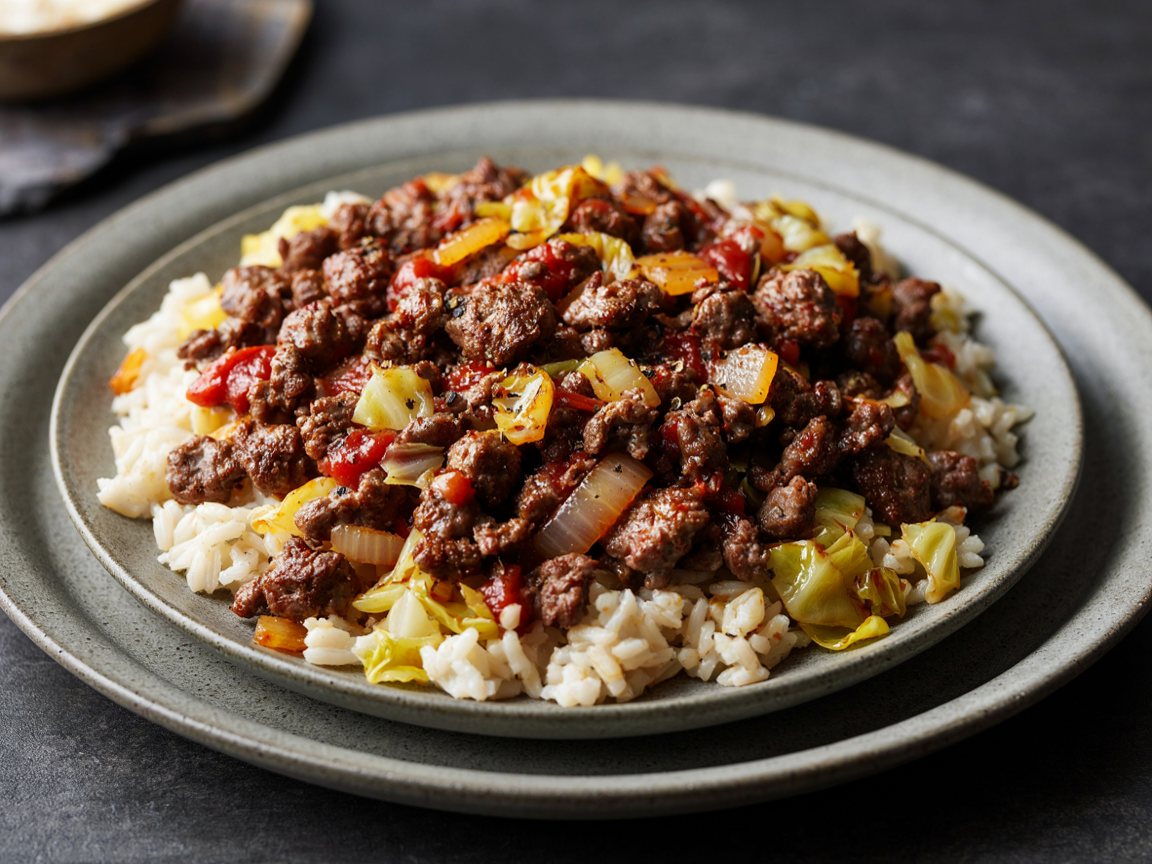 Photo of Beef and Cabbage Rice Skillet