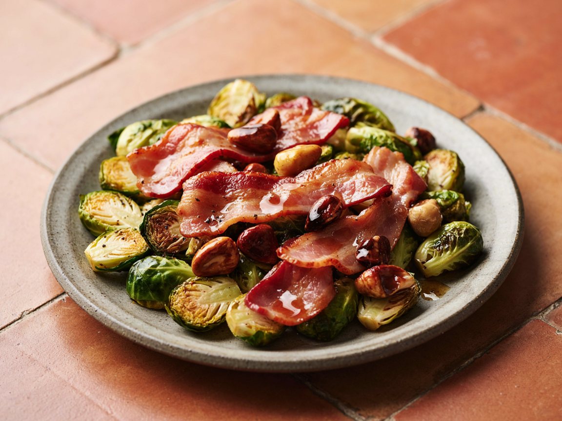 Photo of Broiled Bacon and Brussels Sprouts with Maple Glaze