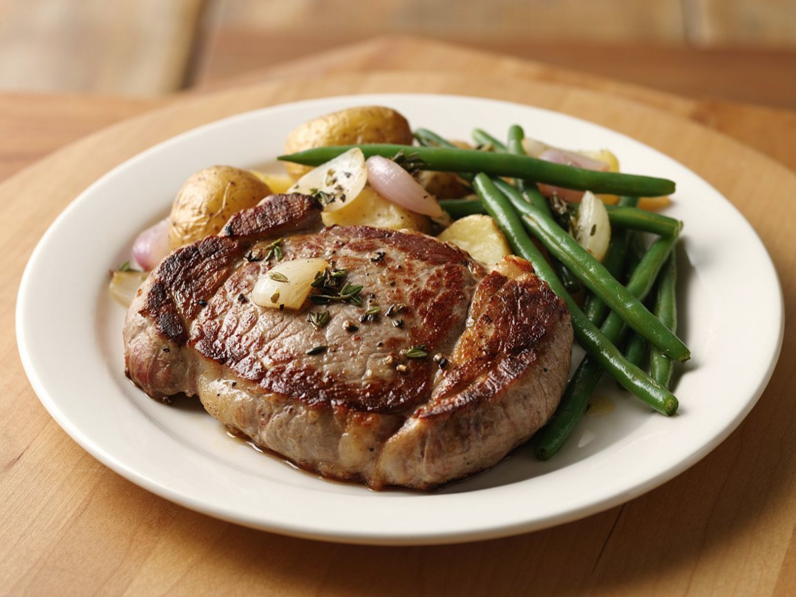 Photo of Seared Steak with Garlic Thyme Butter and Green Beans