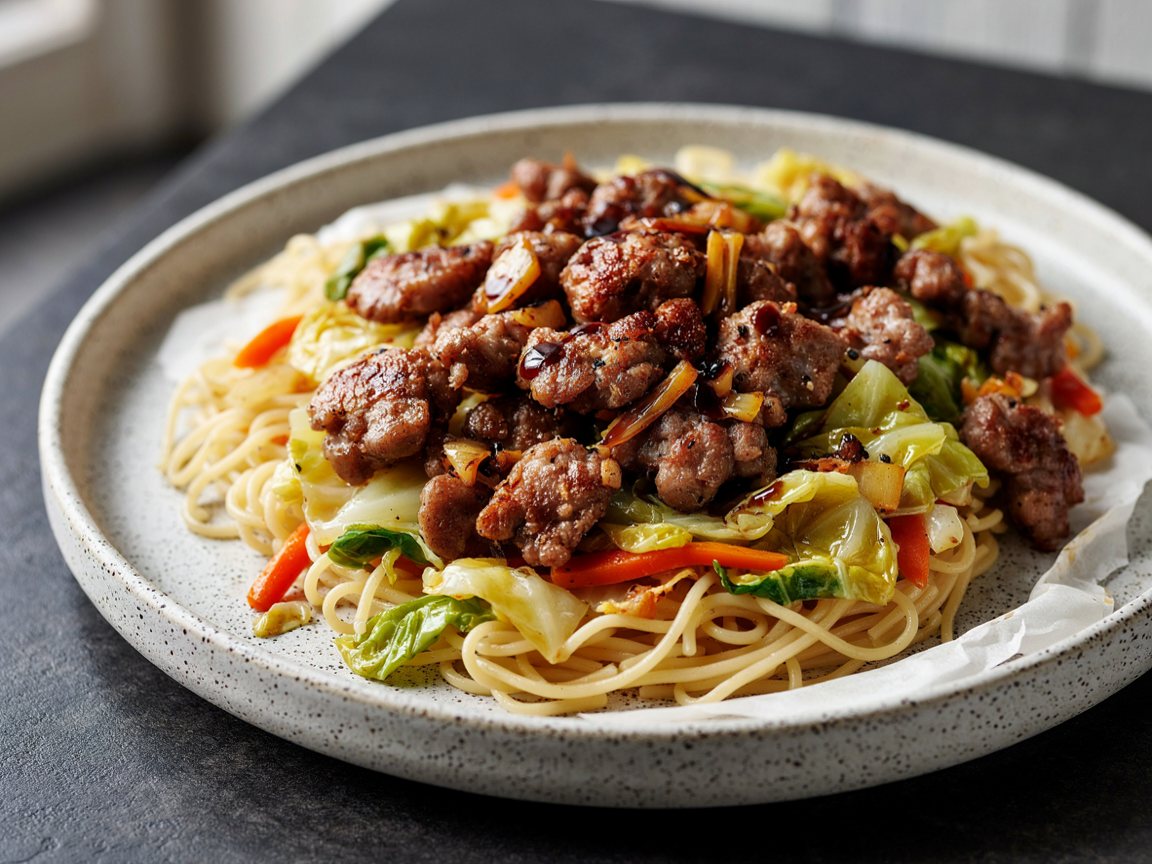 Photo of Broiled Pork and Cabbage with Crisp Rice Noodles