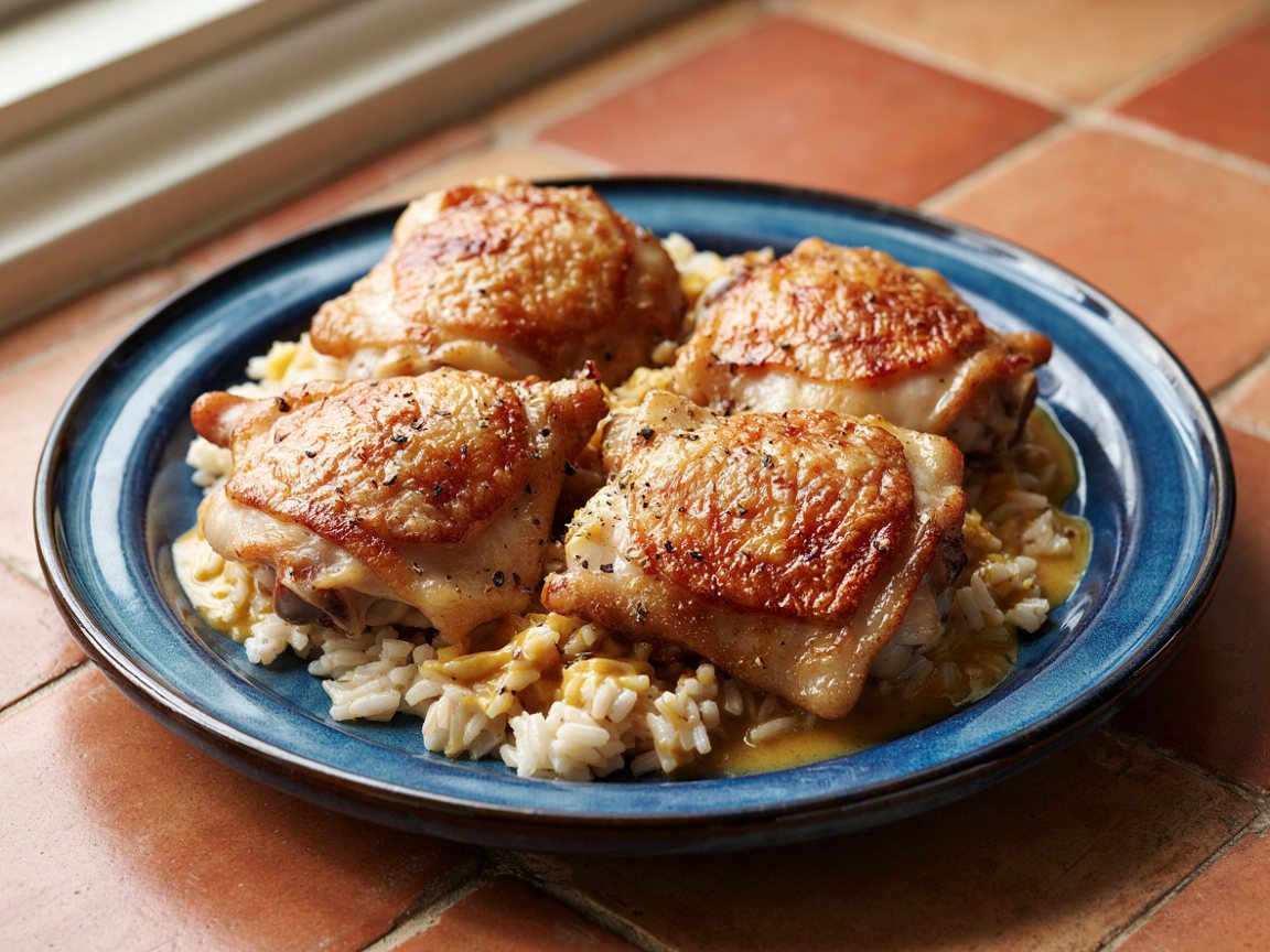 Photo of Chicken Thighs Braised with Mustard and Cream