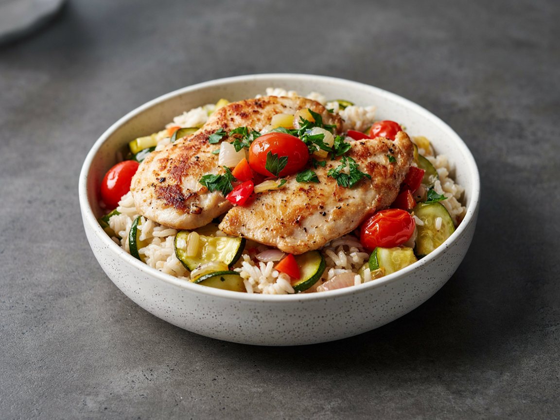 Photo of Lemon Chicken and Rice Bowl with Zucchini